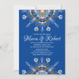 Convites Casamento Colorido da Boêmia Mandala Blue Boho