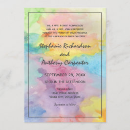Convites Casamento Colorido de Abstrato de Aquarela