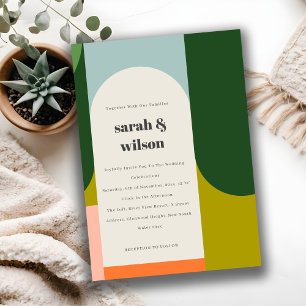 Convites Casamento Colorido de Abstrato de Arca Retrorístic