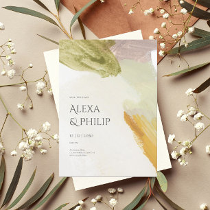 Convites Casamento Colorido de Abstrato de Arte Verde Moder