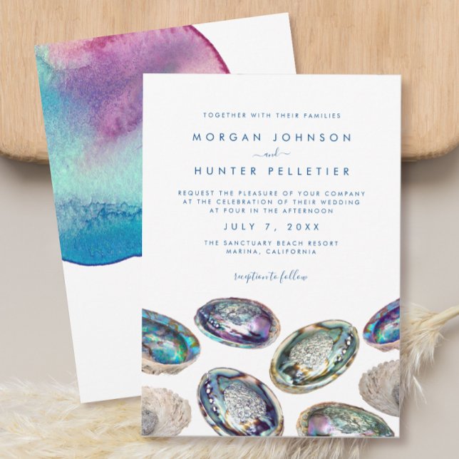 Convites Casamento Colorido de Aquarela de Abalone Shell (These Colorful watercolor abalone shells are perfect for your coastal chic beach wedding)