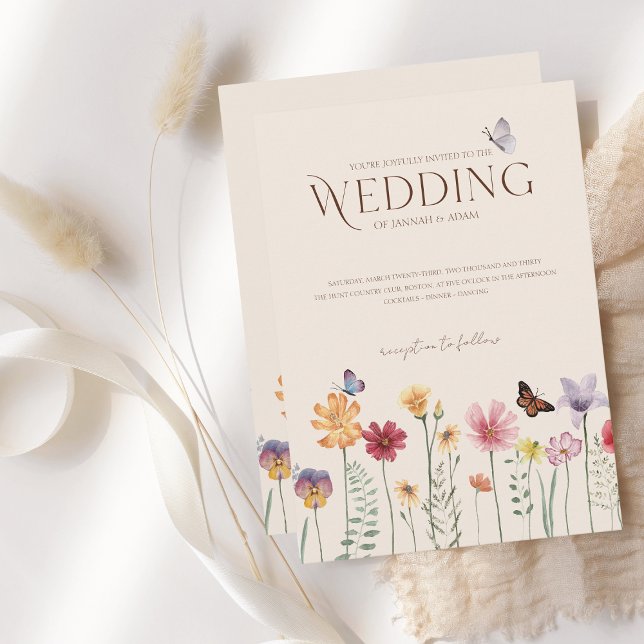 Convites Casamento Colorido de Borboleta de Flor Selvagem (Simple Colorful Wildflower Floral Wedding Invitation)
