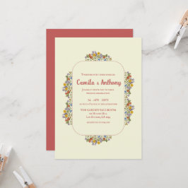 Convites Casamento Colorido de Borda de Flor Selvagem de Be