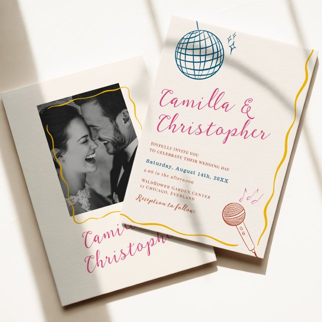Convites Casamento Colorido de Disco Retro (Criador carregado)