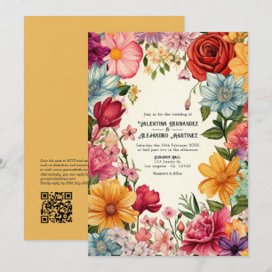 Convites Casamento Colorido de Fiesta de Aquarela com Códig