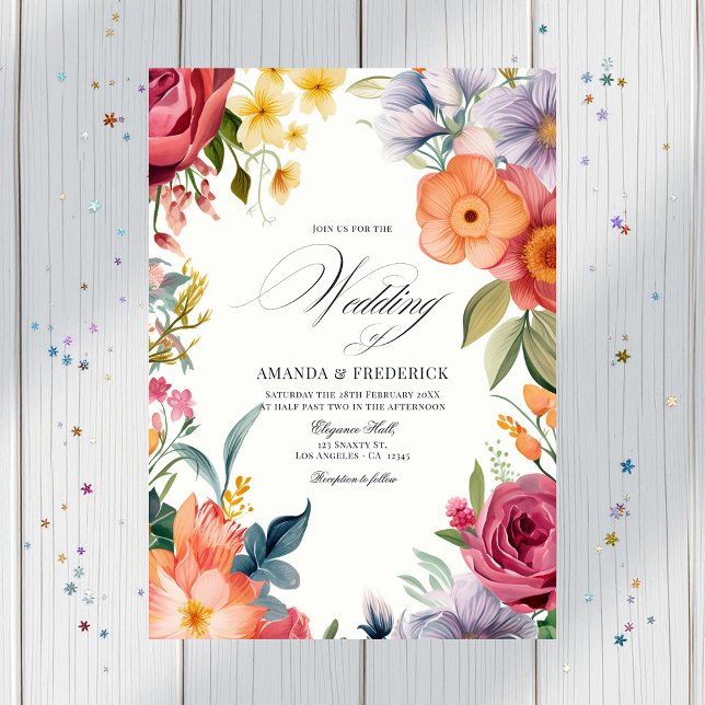 Convites Casamento Colorido de Fiesta de Aquarela com Códig (Colorful Watercolor Fiesta Wedding with QR Code Invitation)