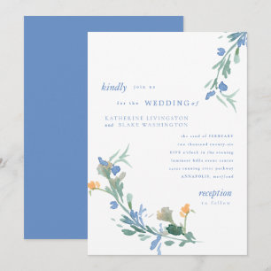 Convites Casamento Colorido de Flor Silvestre Azul