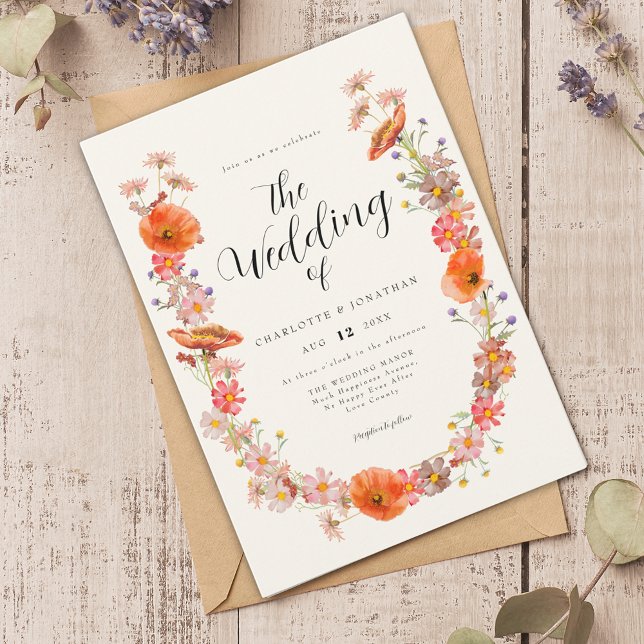 Convites Casamento Colorido de Flores Selvagens (Wildflower watercolor florals wedding invitation)