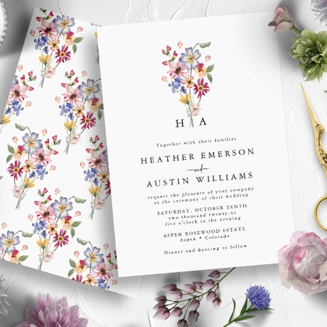 Convites Casamento Colorido de Flores Selvagens (Colorful Wildflower Wedding Invitation
)