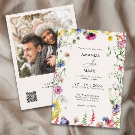 Convites Casamento Colorido de Flores Silvestres Boho Chic 