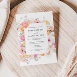 Convites Casamento Colorido de Moldura Floral Pastel