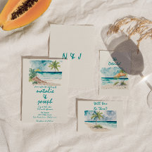 Casamento Colorido de Praia Desenhado à Mão de Águ