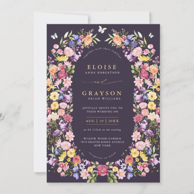 Convites Casamento Colorido de Primavera Wildflower Meadow  (Frente)