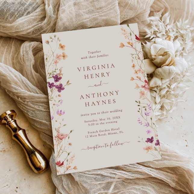 Convites Casamento Colorido de Primavera Wildflower Meadow  (Criador carregado)