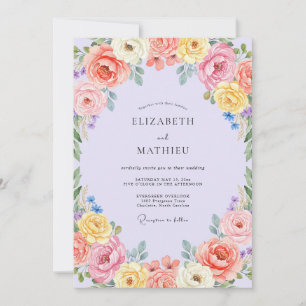 Convites Casamento Colorido de Ranunculus Eucalipto Lilás