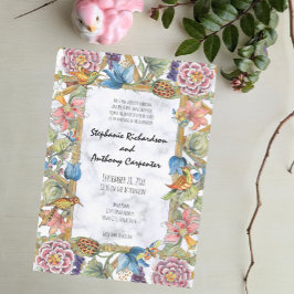 Convites Casamento Colorido do Jardim de Aves Floral Chinoi