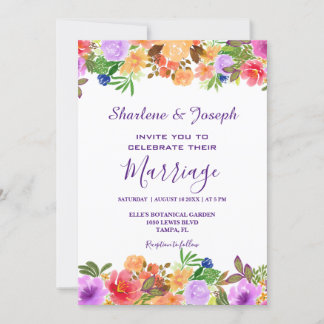 Convites Casamento Colorido Floral Watercolor