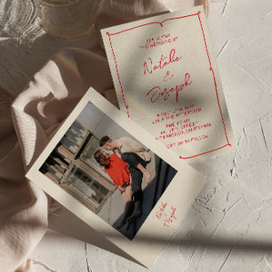 Convites Casamento Colorido Foto Moderno Vintage Escrito À 