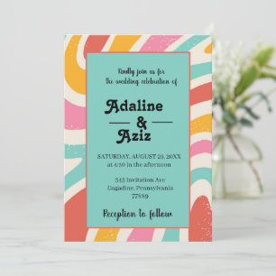 Convites Casamento Colorido Retro Groovy 70s 