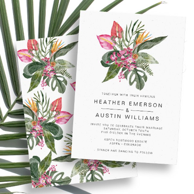 Convites Casamento Colorido Tropical (Tropical Colorful Floral Wedding Invitation by Painted Paperie
)