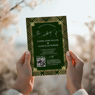 Convites Casamento com 1920 de Deco Verde Dourado e Escuro