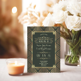 Convites Casamento com 1920 de Deco Verde Escuro Glamoroso 