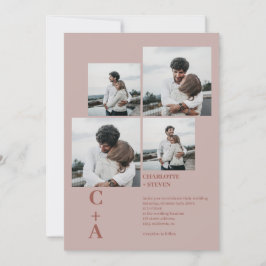 Convites Casamento com 4 fotos em grade de boho negro moder