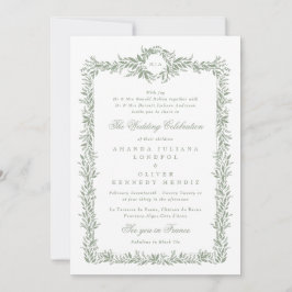 Convites casamento com a folha clássica verde-senada botâni