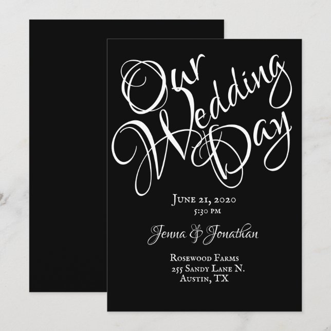 Convites Casamento com a Fonte Black & White Pretty Script (Frente/Verso)