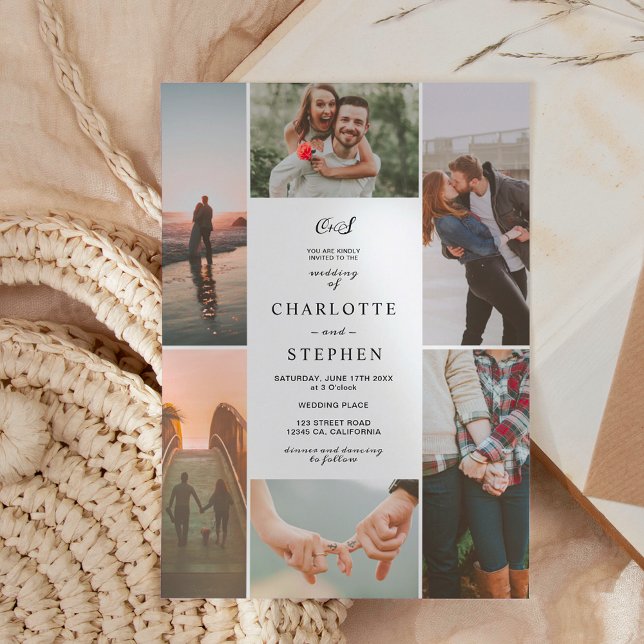 Convites Casamento com a grelha de fotografias das iniciais (Criador carregado)