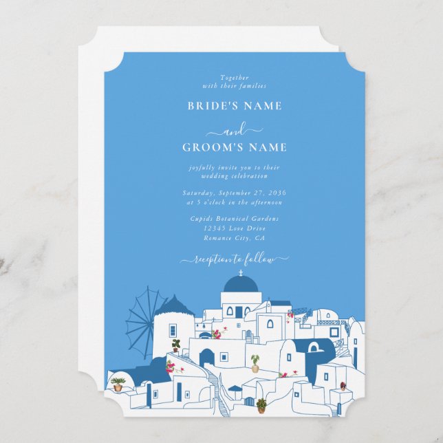 Convites Casamento com a ilha grega de destino Santorini (Frente/Verso)