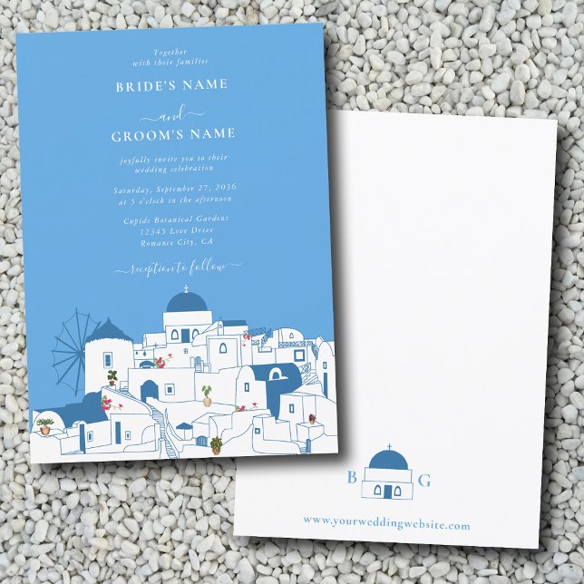 Convites Casamento com a ilha grega de destino Santorini (Santorini Destination Greek Island Wedding Invitation)