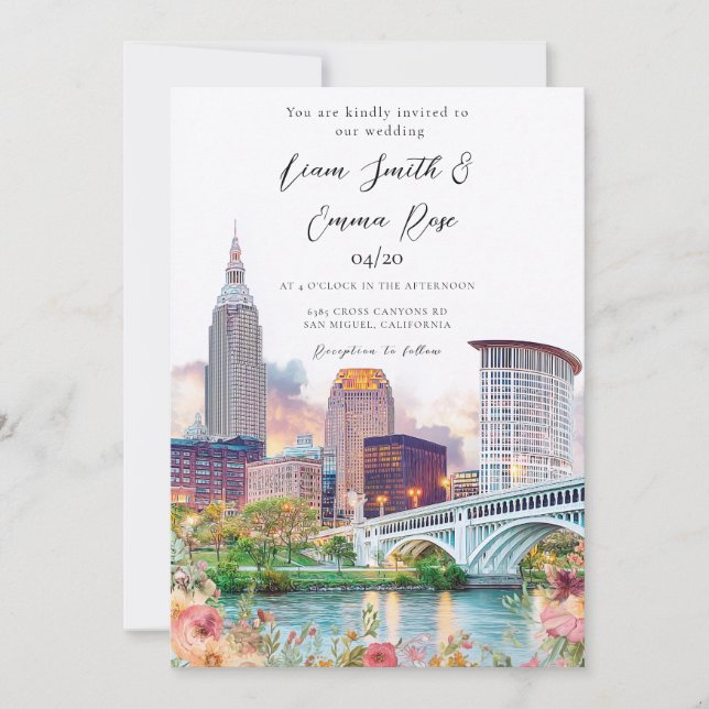 Convites Casamento com a Paisagem Urbana de Cleveland (Frente)