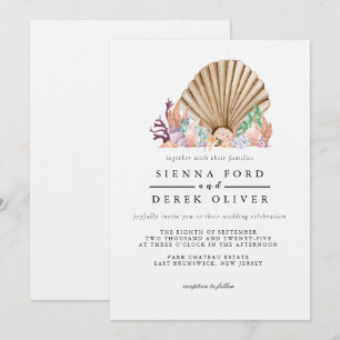 Convites Casamento com a praia de Coral & Seashell