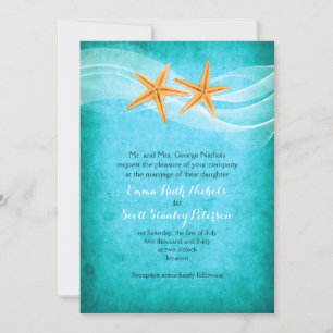 Convites Casamento com a praia de Starfish pair turquoise