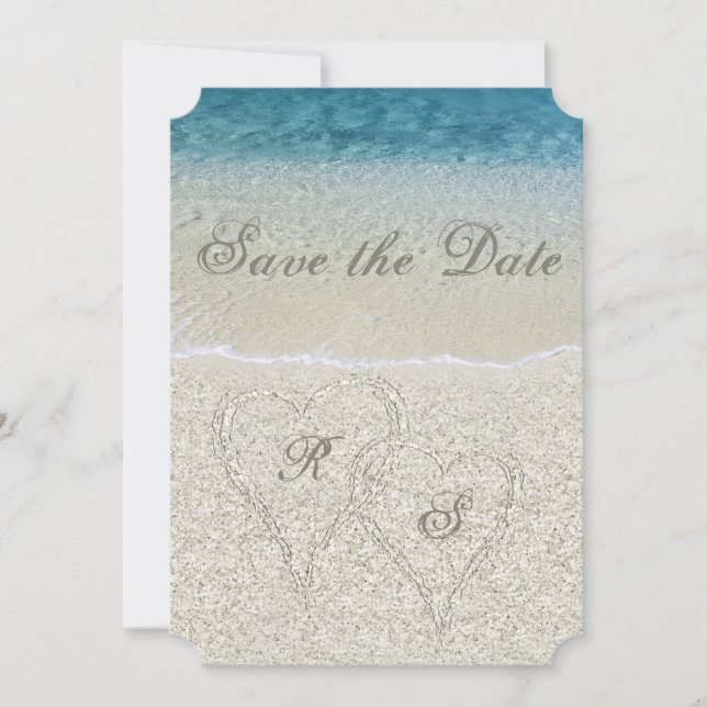 Convites Casamento com a praia Glitter Sandy Salve a Data (Frente)