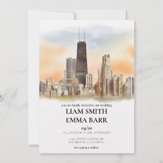 Convites Casamento com a Silhueta de Chicago