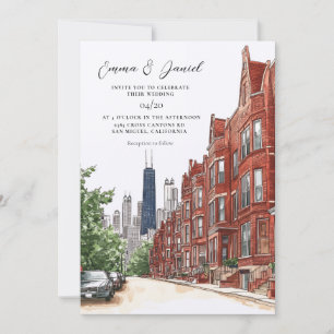 Convites Casamento com a Silhueta de Chicago