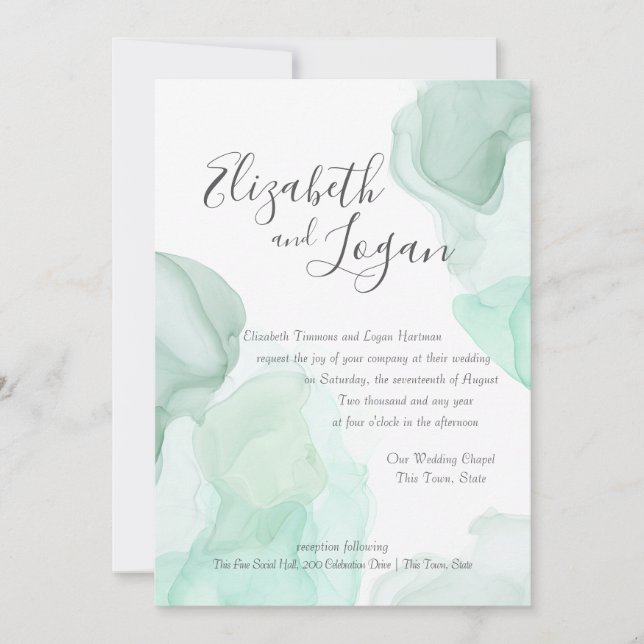 Convites Casamento com Abstrato Aqua Green Watercolor (Frente)