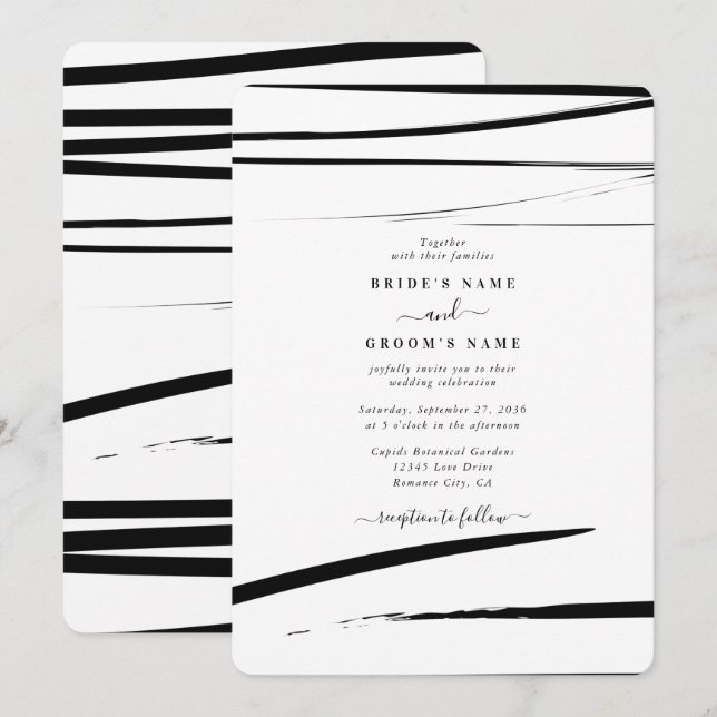 Convites Casamento com Abstrato branco preto moderno (Frente/Verso)