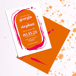 Convites Casamento com Abstrato cor-de-rosa-laranja Neon-ne