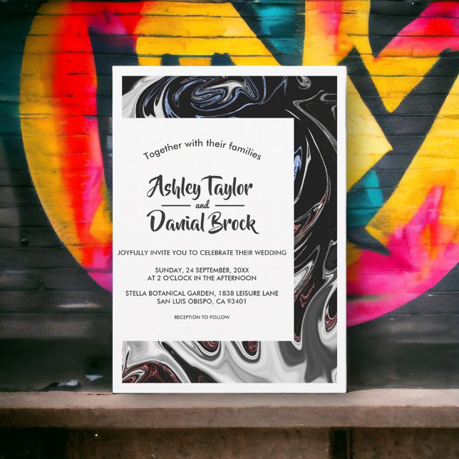 Convites Casamento com Abstrato de Chamas Azuis Negras Míni (Criador carregado)