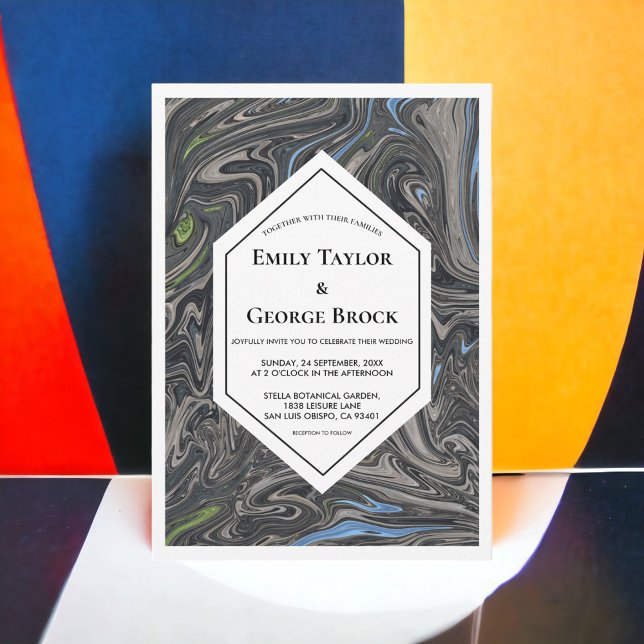 Convites Casamento com Abstrato de Cinza de Ondas de  Mínim (Criador carregado)