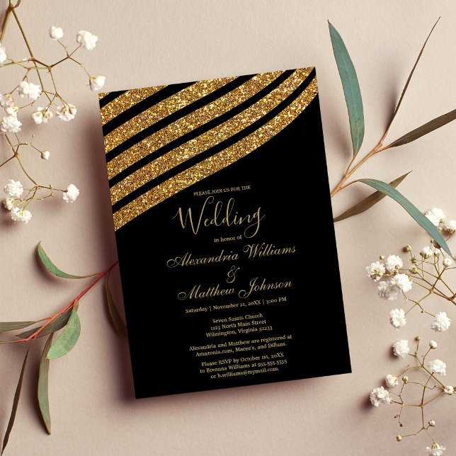 Convites Casamento com abstrato de dourado preto geométrico (Geometrical black gold glitter abstract Wedding)