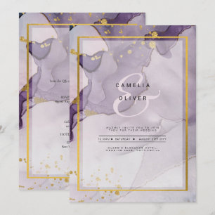 Convites Casamento com Abstrato de Tinta Dourada de Álcool 