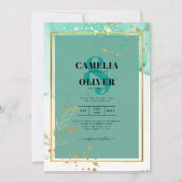 Convites Casamento com Abstrato de Tinta Dourada de Álcool 