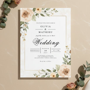 Convites Casamento com Acento de Folhagem de Pêssego Suave