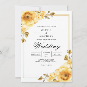 Convites Casamento com Acento Floral Dourado