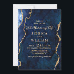 Convites Casamento com Agata Azul de Marble, Marinho Dourad<br><div class="desc">Convite para Casamento de Agatos Azuis Marble,  Marinho Dourado moderno.</div>