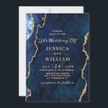 Convites Casamento com Agata Azul de Marble, Marinho Dourad<br><div class="desc">Convite para Casamento de Agatos Azuis Marble,  Marinho Dourado moderno.</div>